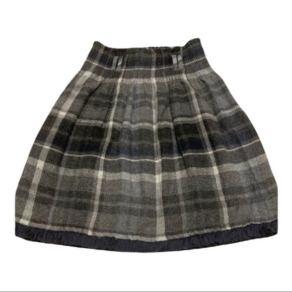 ZARA Wool Plaid Skirt Grey Fringe XS - Picture 1 of 7